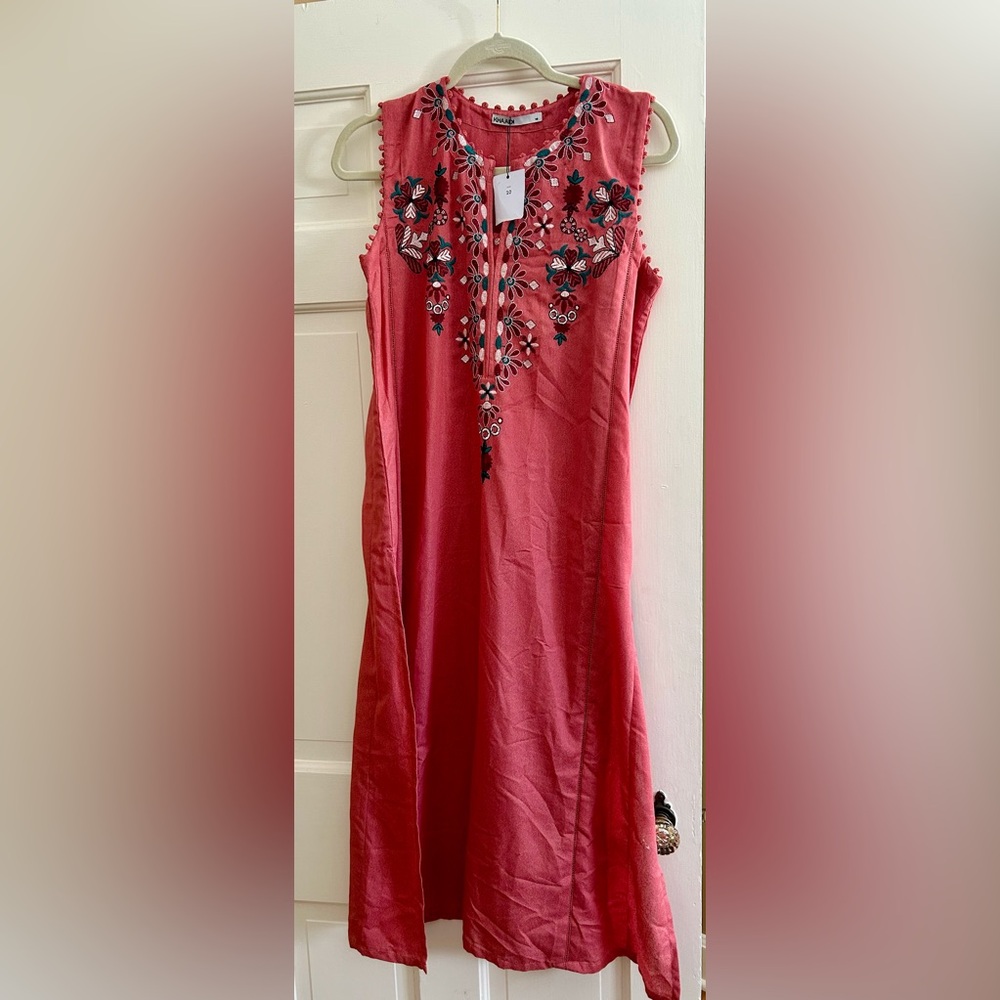 Khaadi Women's Dress Tunic,  Pink /Salmon beautifully embroidered, NWT size 10
